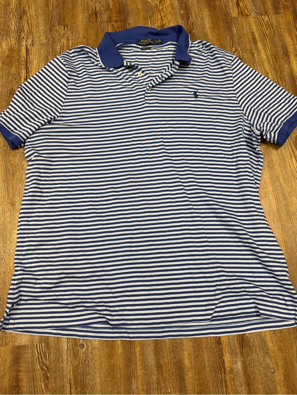 Polo Ralph Lauren preppy white and blue horizontal striped polo shirt in XL